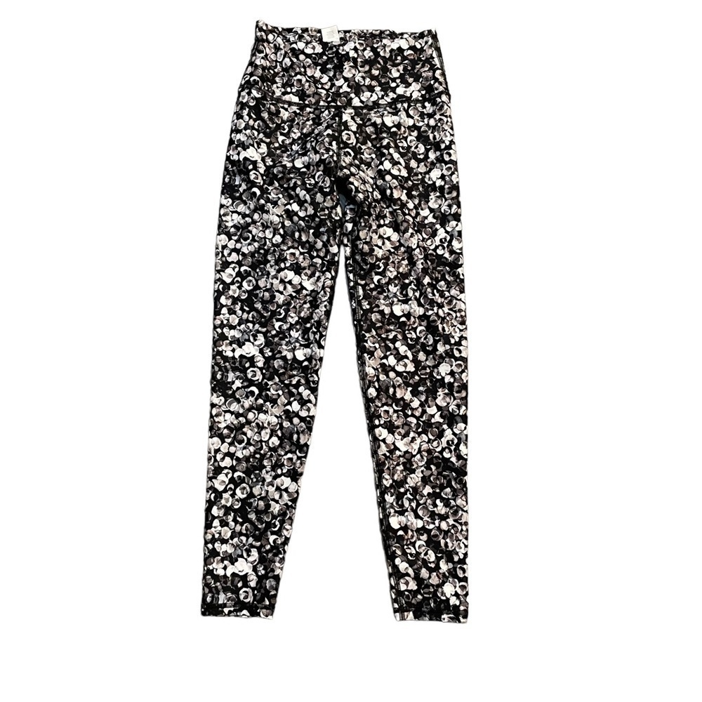 Fabletics PowerHold High-Waisted 7/8 Legging Black, White, Tan, Grey Circles. XS